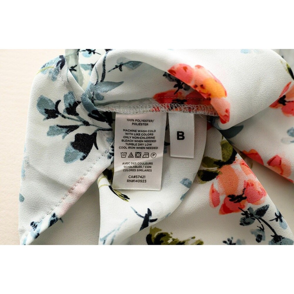 LOFT M white Floral Blouse Top office casual long sleeve - Picture 6 of 7